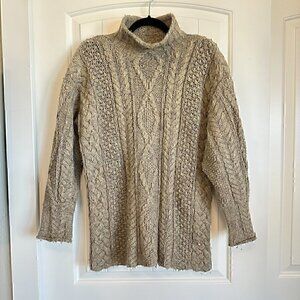 VINTAGE Express Tricot Hand Knitted Nubby Beige Mock Neck Sweater Women M